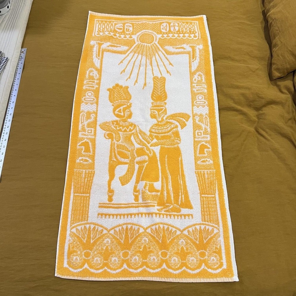 Vintage Egyptian Pharaoh & Deity Sun God Design Terrycloth Towel Mat Collectible